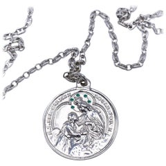 Medal Chain Necklace Miraculous Virgin Mary Emerald Silver J Dauphin