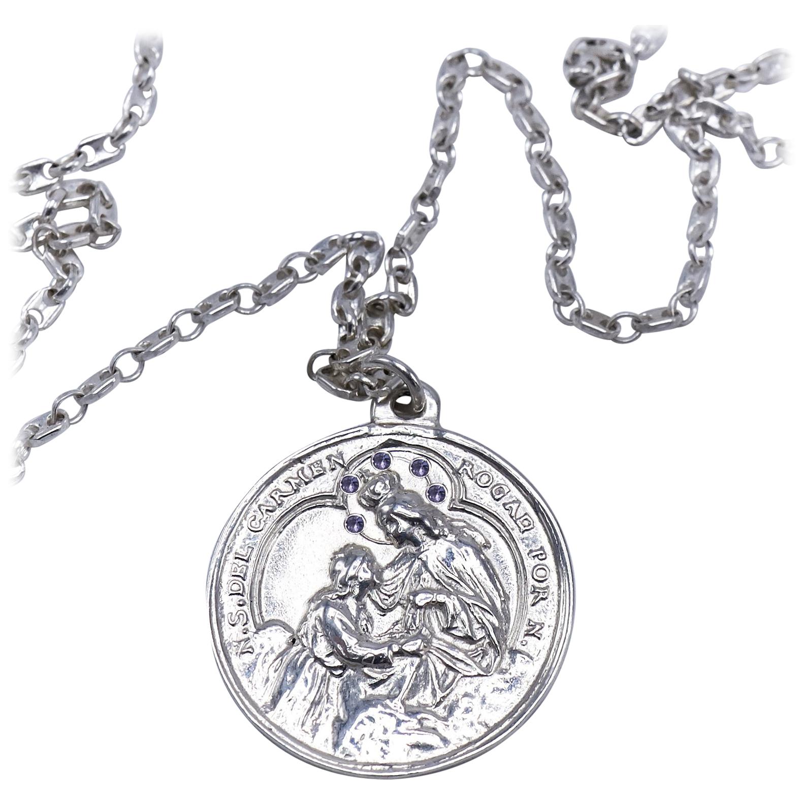 Iolite Medal Chain Necklace Miraculous Virgin Mary Silver J Dauphin