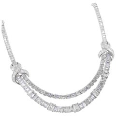 Stunning Midcentury Platinum Baguette Diamond Necklace, circa 1955