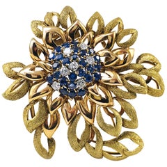 Antique Two-Tone Gold Sapphire Diamond Pendant Brooch, Circa 1920s