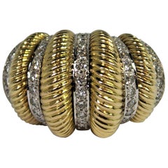 Fluted Gold and Diamond Dome Ring Fluted Gold and Diamond Dome Ring
