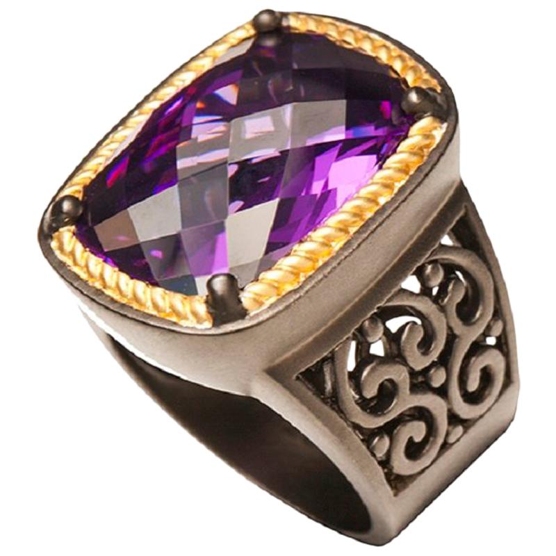 Statement Baroque Style Ring with Amethyst Color Zircon