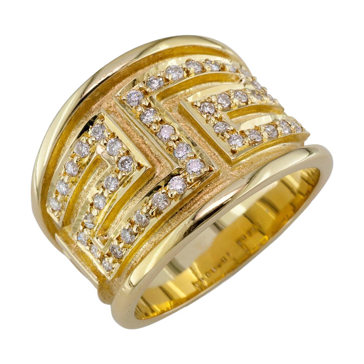 Georgios Collections 18 Karat Yellow Gold Diamond Ring with the Greek Key Design