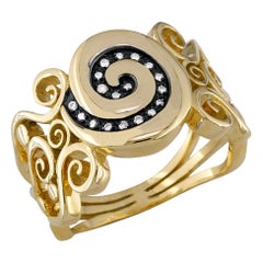 Georgios Collections 18 Karat Yellow Gold Diamond  Greek Key Wide Band Ring