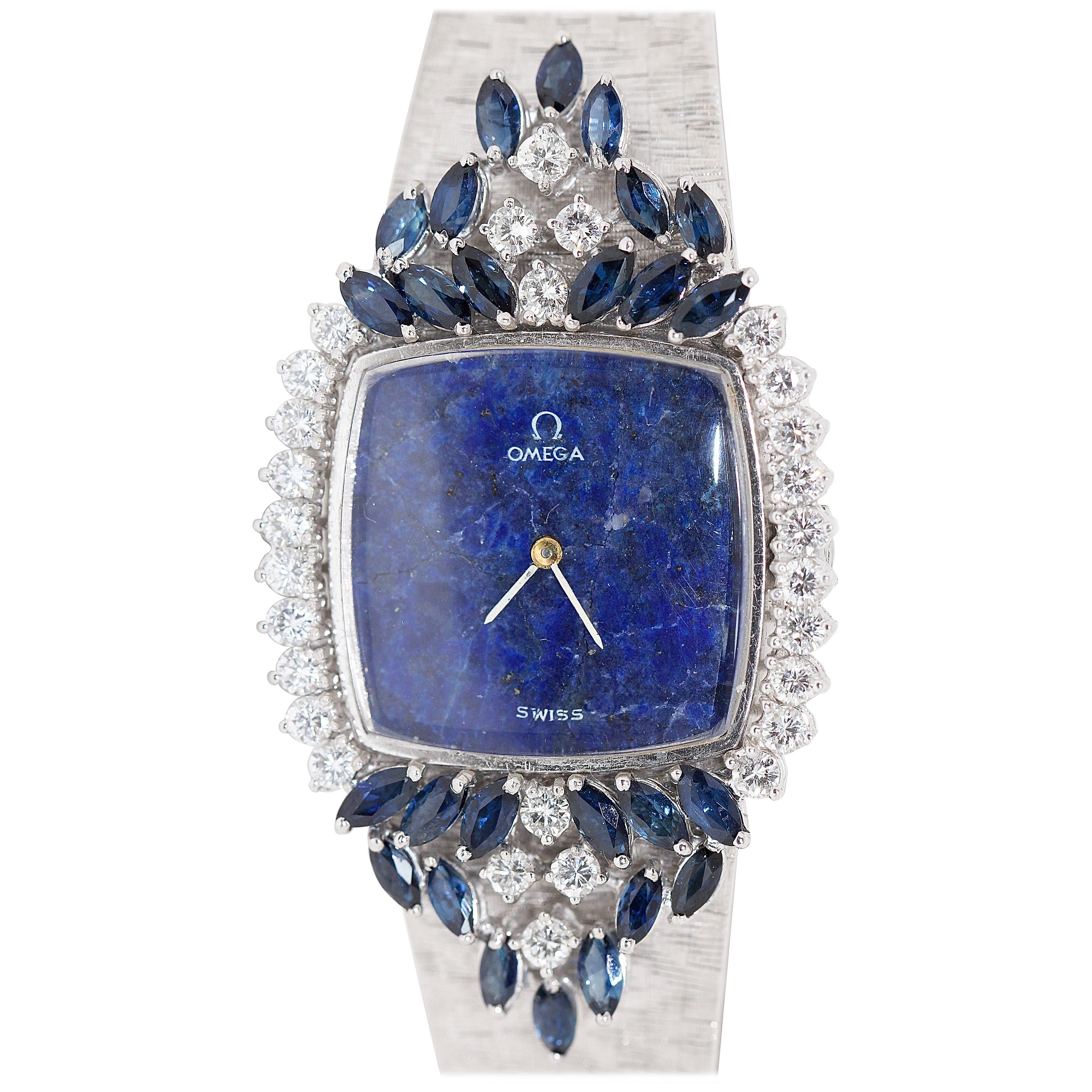 Magnificent Ladies Wristwatch, Omega 18 Karat Gold with Diamonds and Sapphires