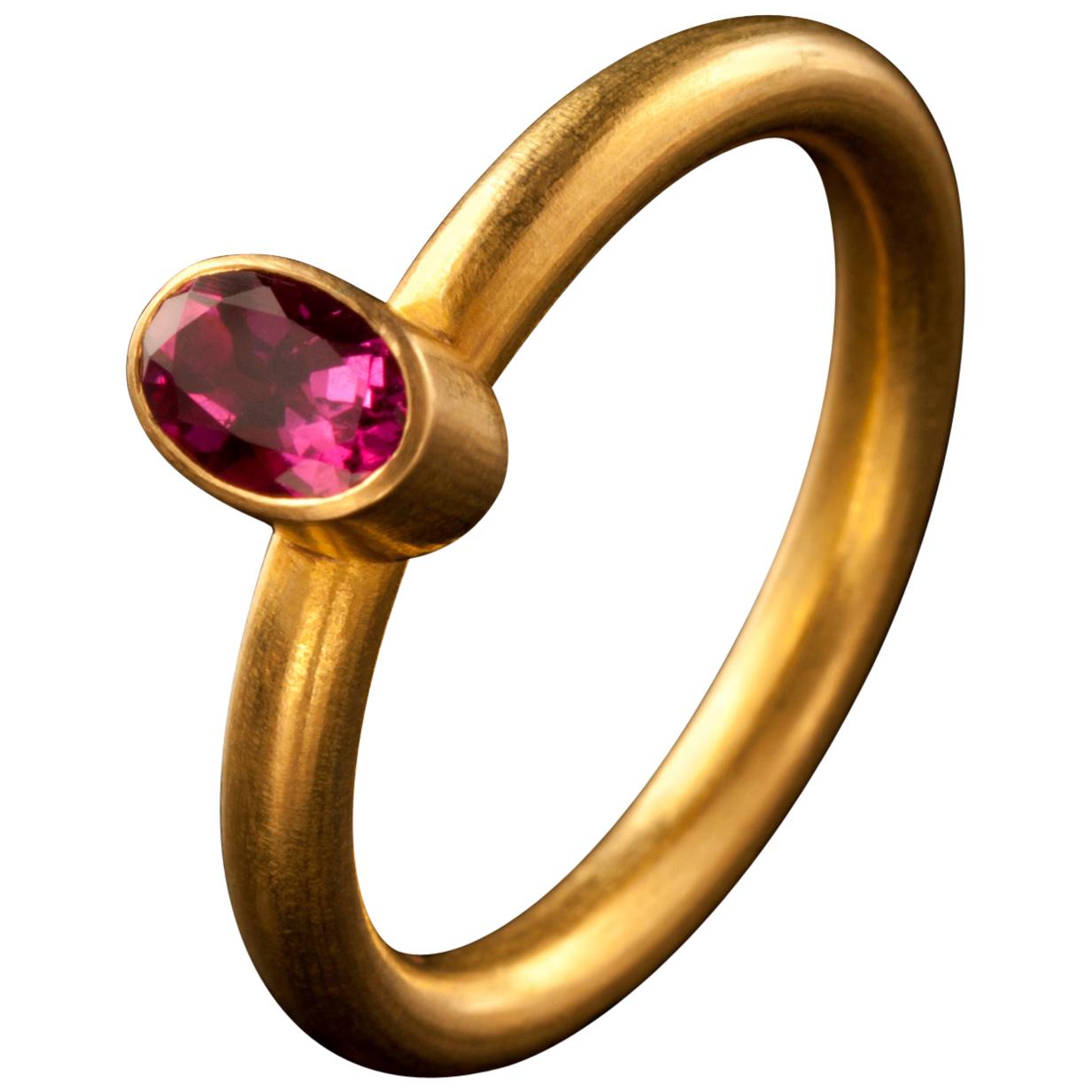 Tourmaline and 18 Karat Gold Stacking Ring For Sale