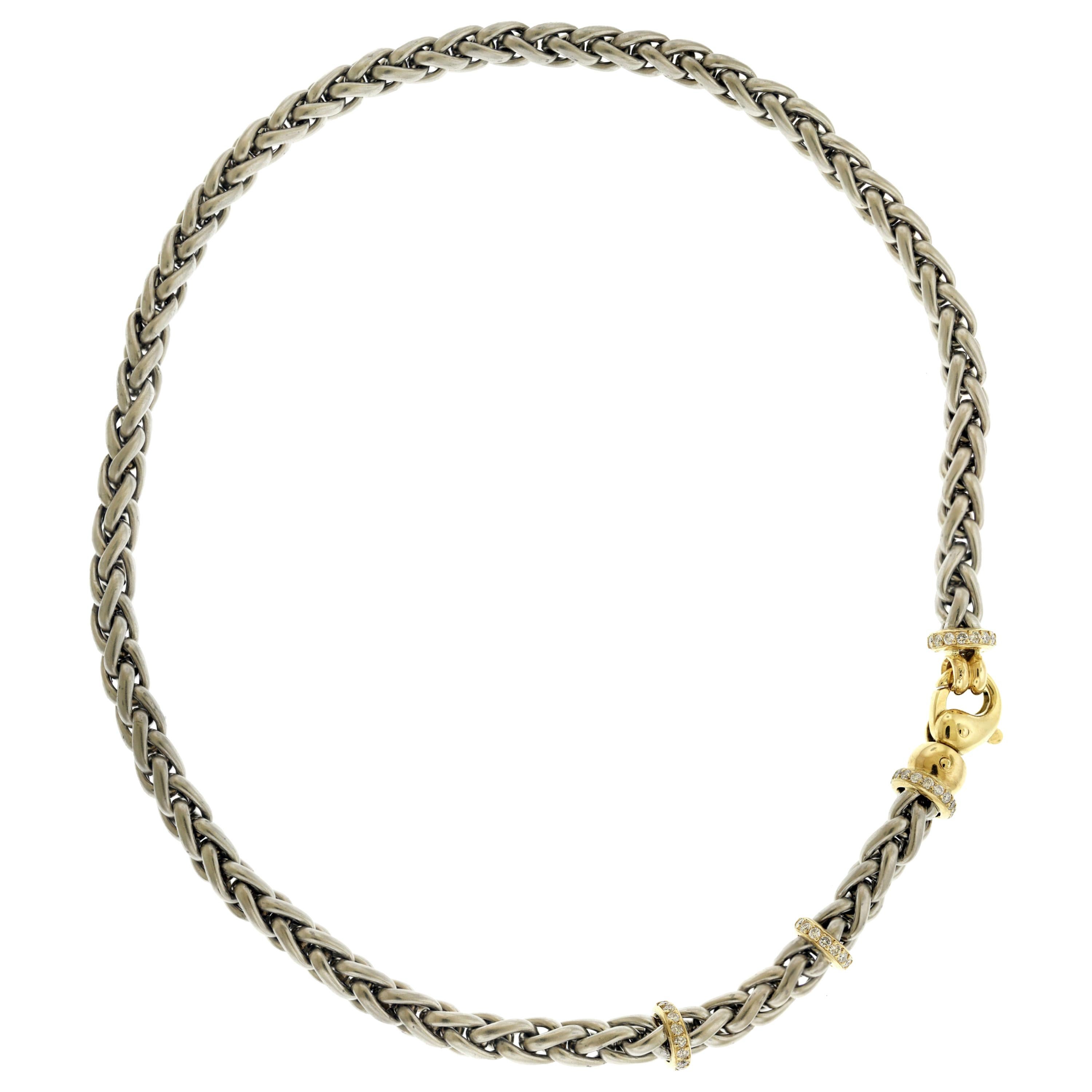 Platinum and 18 Karat Yellow Gold Chain Necklace with Diamond Lobster Clasp