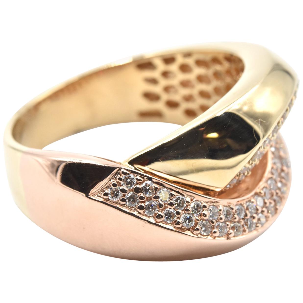 0.70 Carat Diamond 14 Karat Rose Gold Crossover Ring For Sale