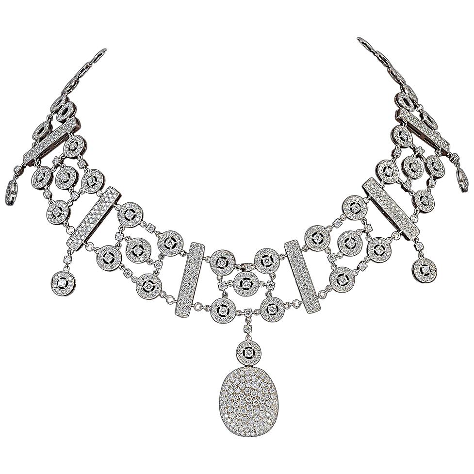 25 Carat VS E Quality Diamond 18 Karat Gold Necklace Bridal Estate For Sale