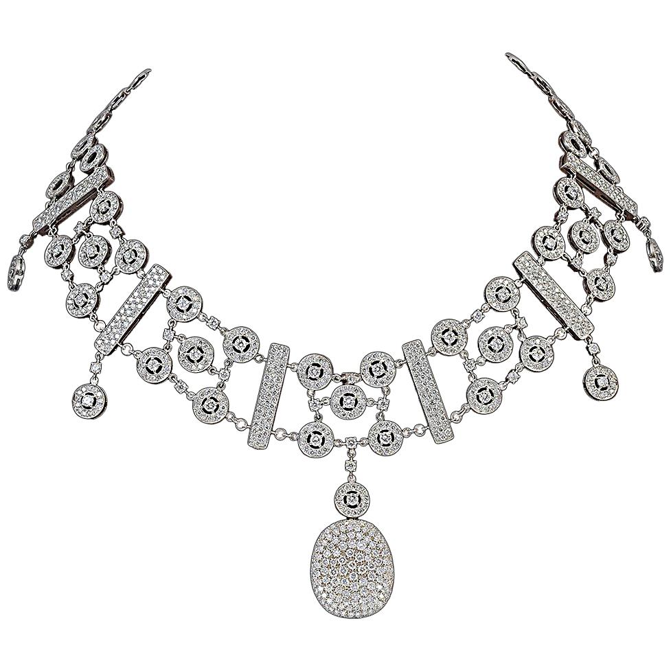 Collier de succession de mariée en or 18 carats avec diamants de 25 carats de qualité VS E