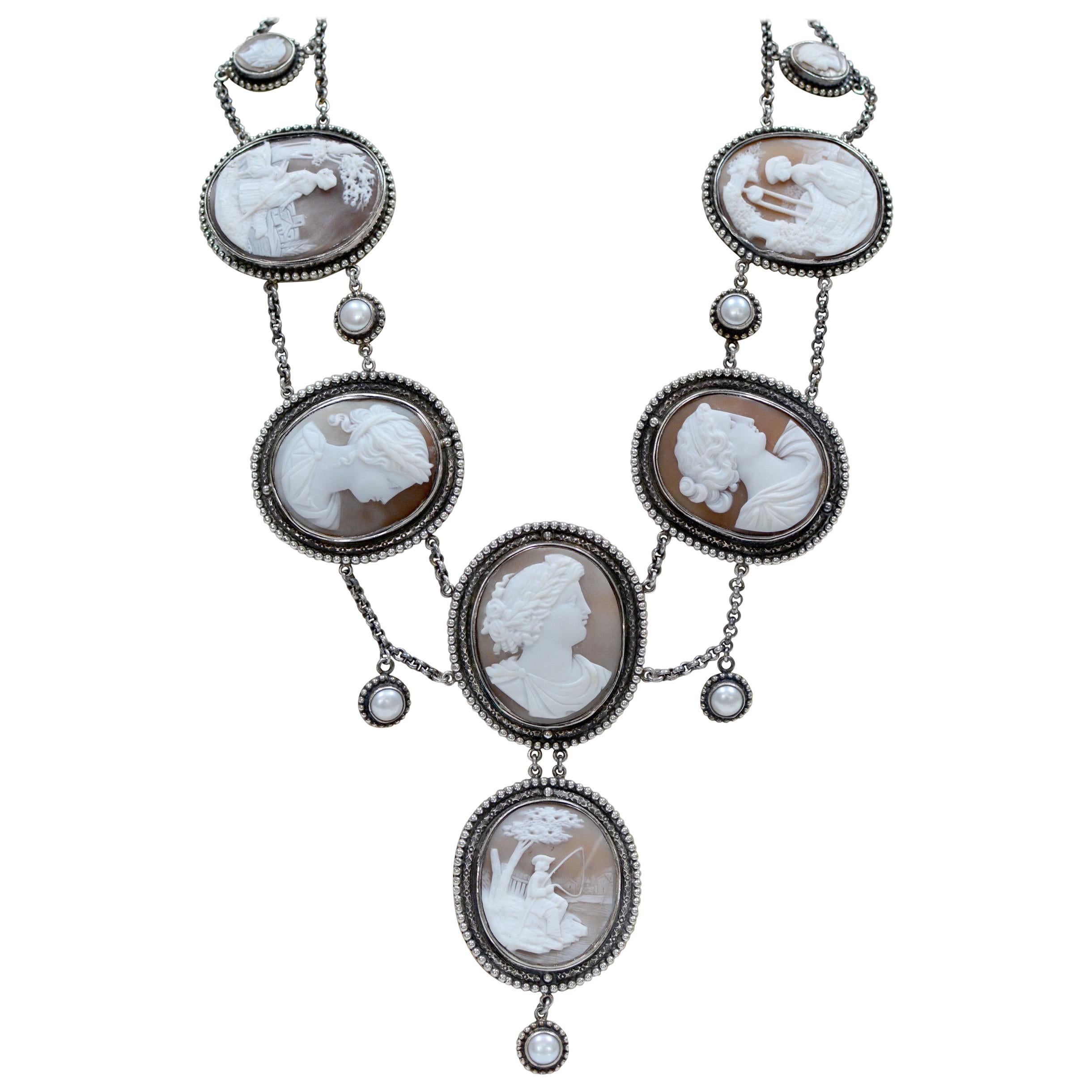 Jill Garber Elizabethan Style Necklace of the Gods with 19th Century Cameo Suite