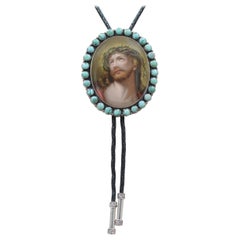 Jill Garber Nineteenth Century Porcelain Portrait of Christ Bolo with Turquoise