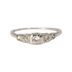Art Deco 18 Karat White Gold Diamond Five Stone Ring