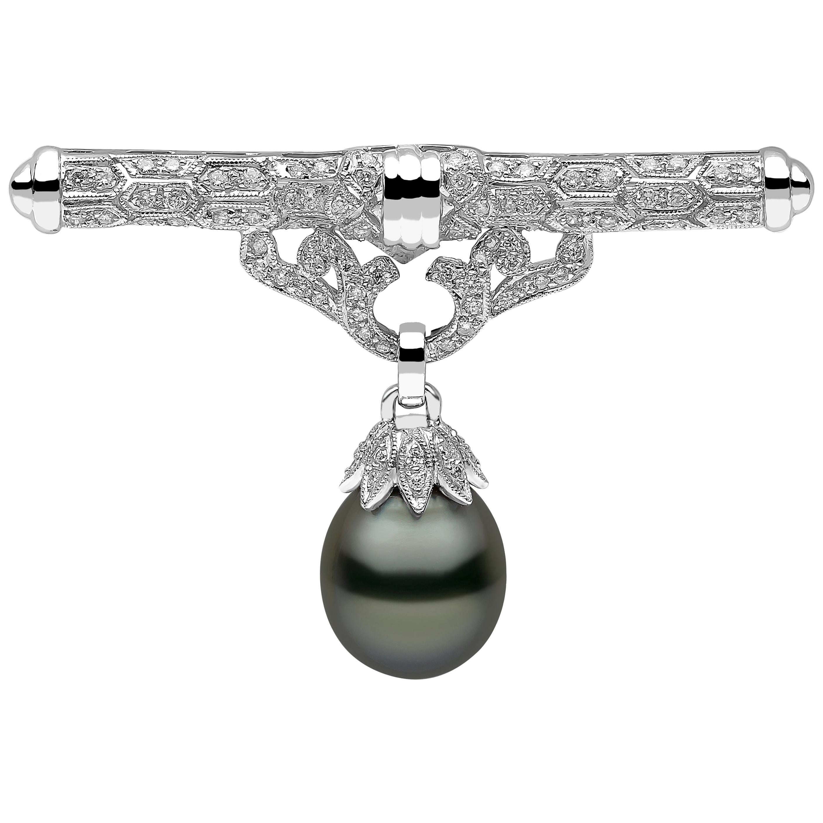 Yoko London Tahitian Pearl and Diamond Brooch, Set in 18 Karat White Gold