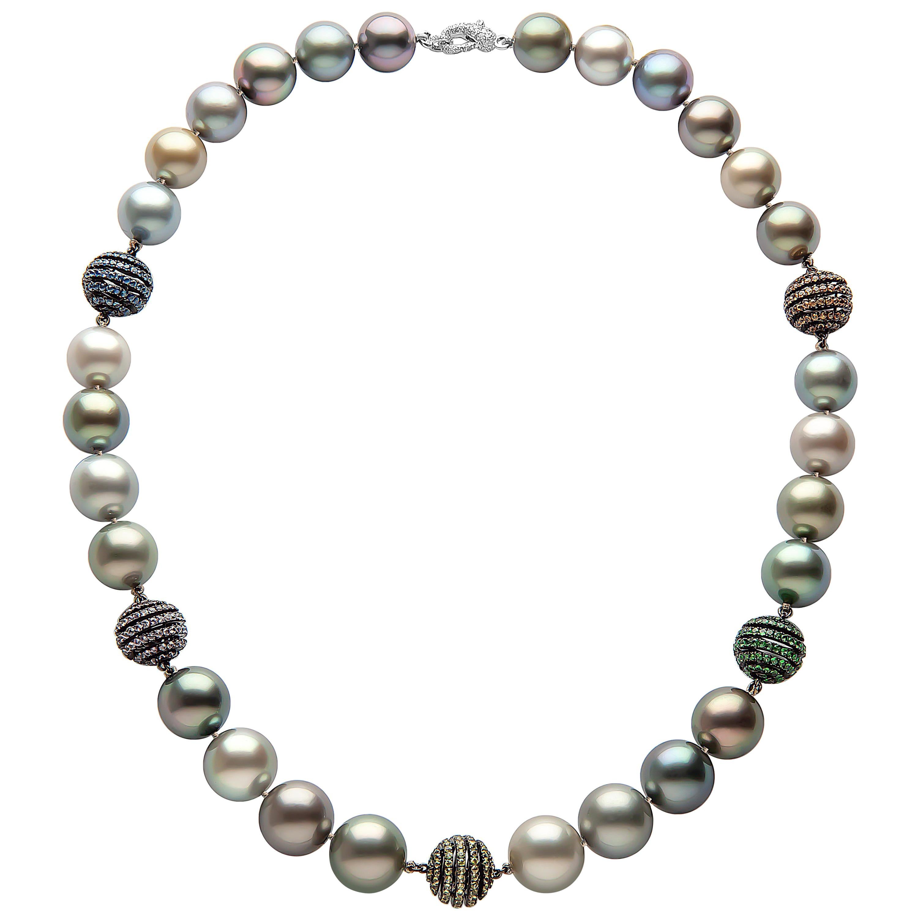 Yoko London Tahitian Pearl, Diamond and Sapphire Necklace Set in 18 Karat Gold