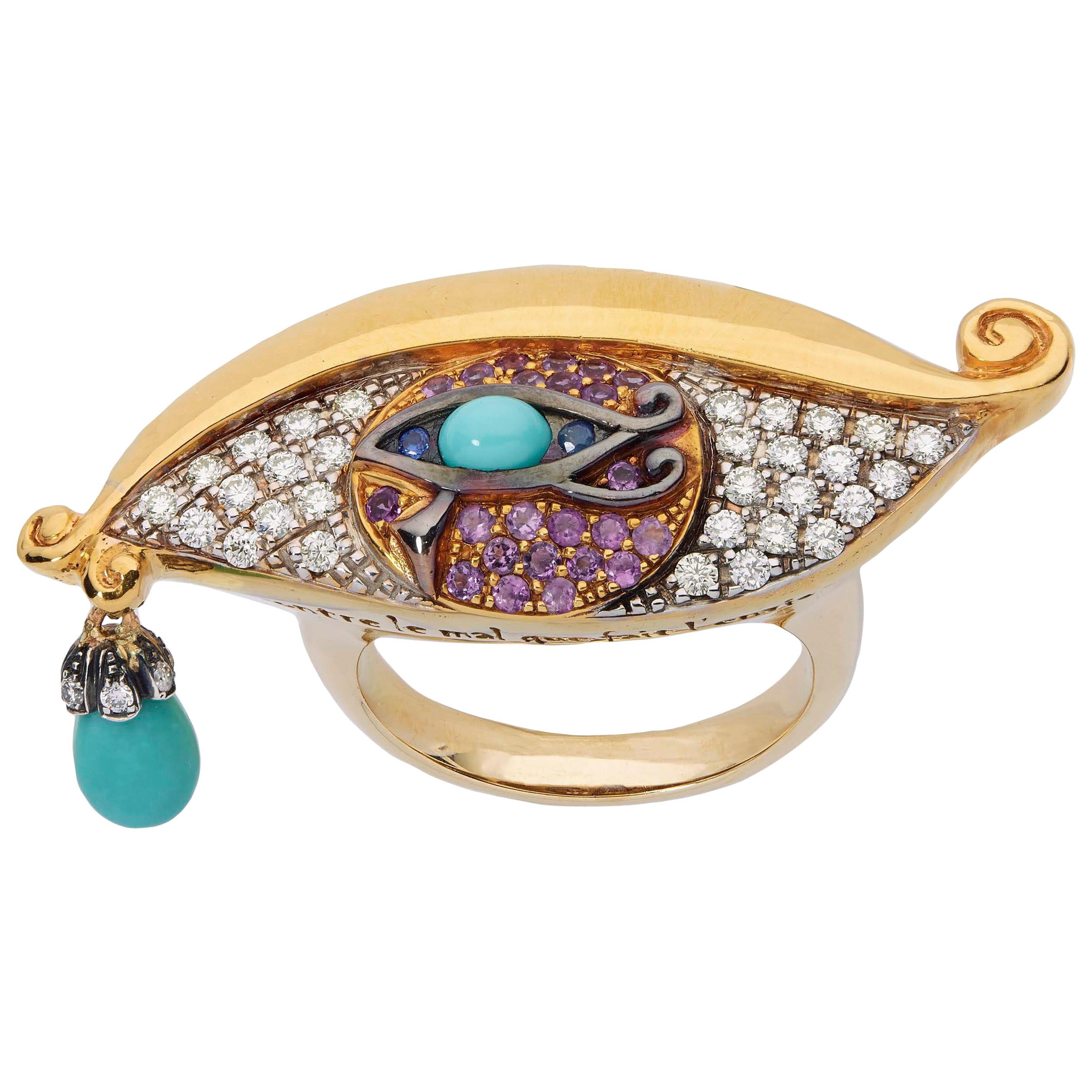 Sylvie Corbelin Eye Of Horus Ring in Gold and Silver with Diamonds 