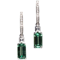 Robert Vogelsang 2.93 Carat Green Garnet and Diamond Platinum Dangling Earrings