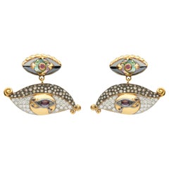 Sylvie Corbelin Unique Eye Shape Earrings in Gold and Silver with Diamonds