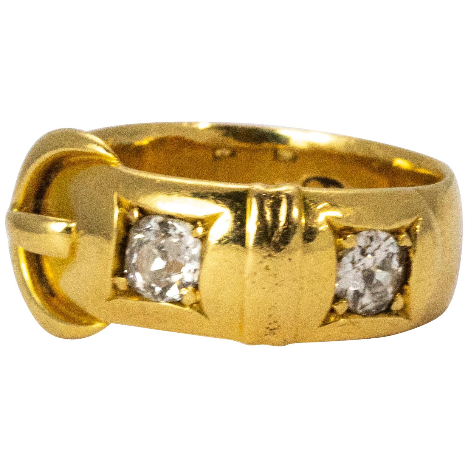 Victorian 18 Karat Gold Diamond Buckle Ring