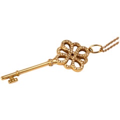 Tiffany & Co. Diamond 18 Karat Rose Gold Knot Key Pendant Necklace