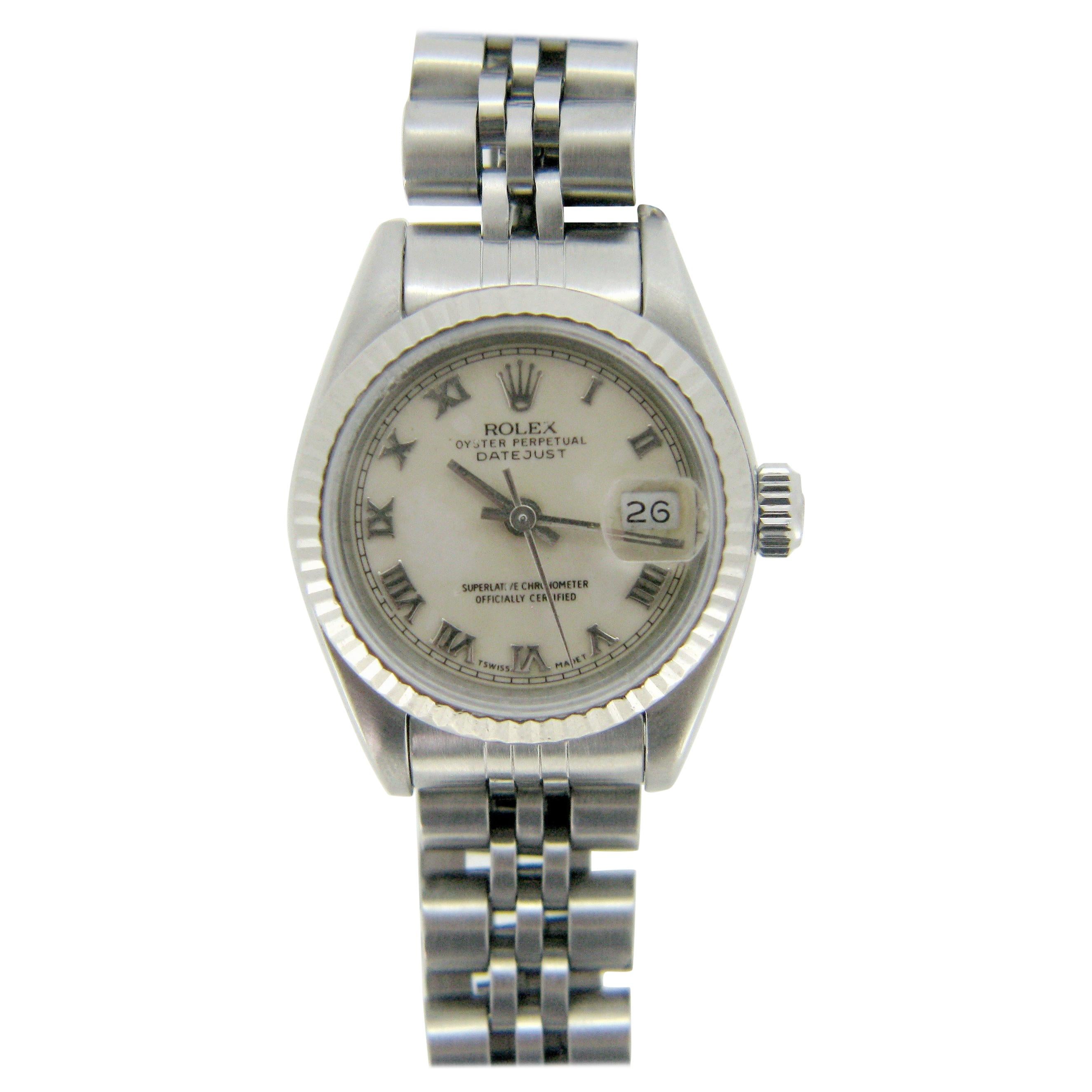 Rolex Oyster Perpetual Datejust 69000A White Gold Stainless Steel Ladies Watch