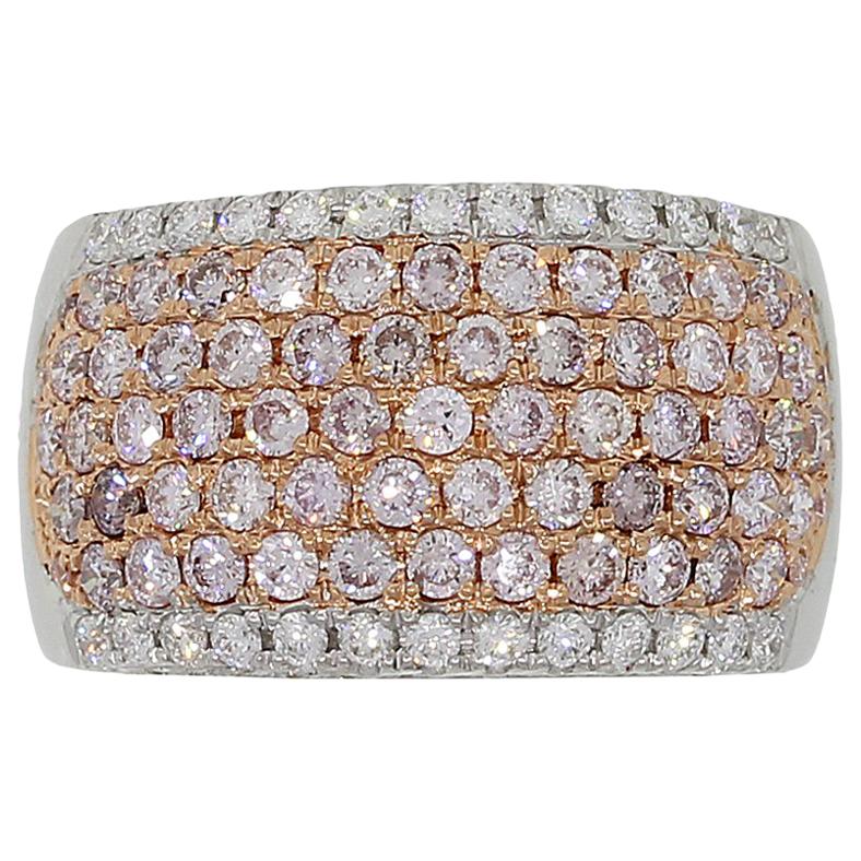 Pink and White Round Brilliant Diamond Wide Band