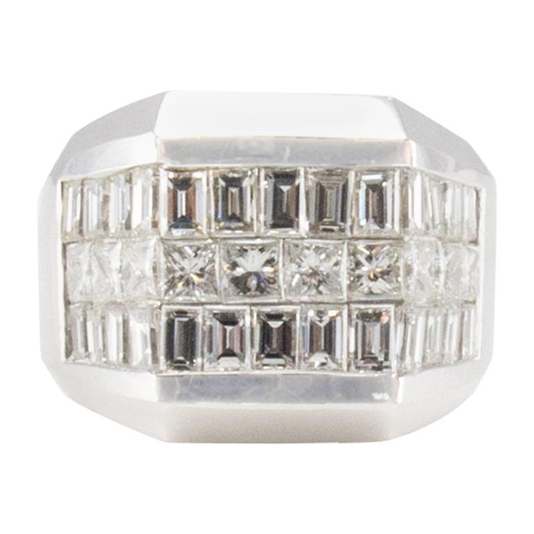 4.01 Carat Total Invisible Set Baguette and Princess cut Diamond Cocktail Ring