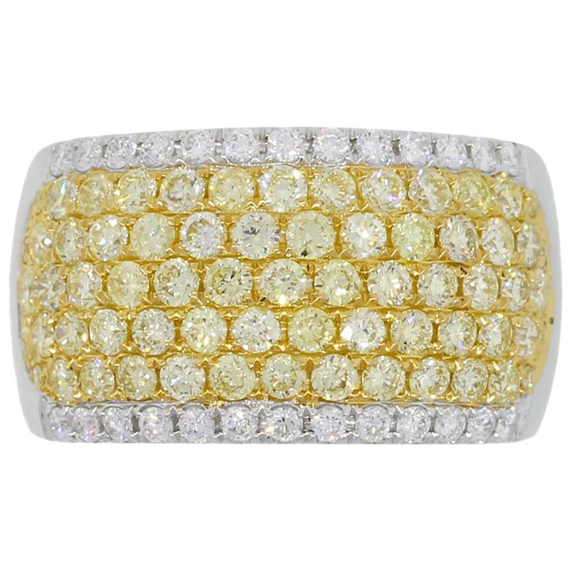 Round Brilliant Fancy Yellow Diamond Wide Ring