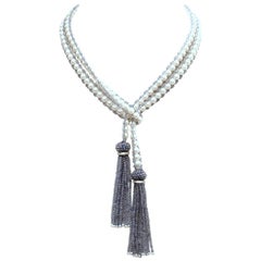 Faceted Iolite, Diamond & Pearl Lariat with Tassels by Deborah Lockhart Phillips