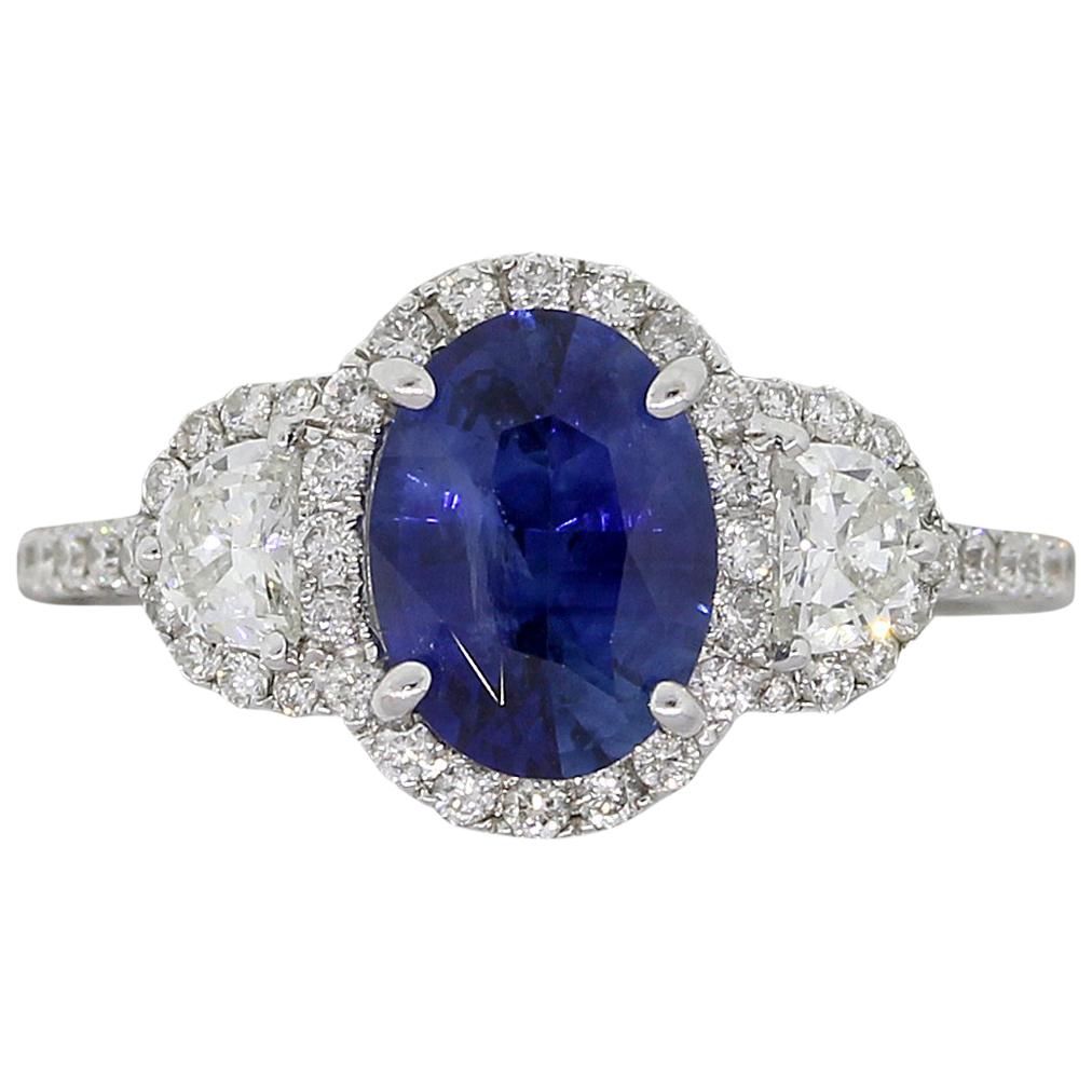 1.95 Carat Oval Sapphire and Diamond Ring