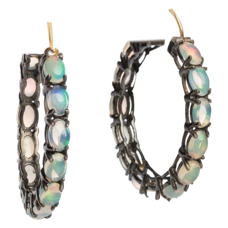 Opal Hoops in Oxidized Sterling Silver at 1stDibs