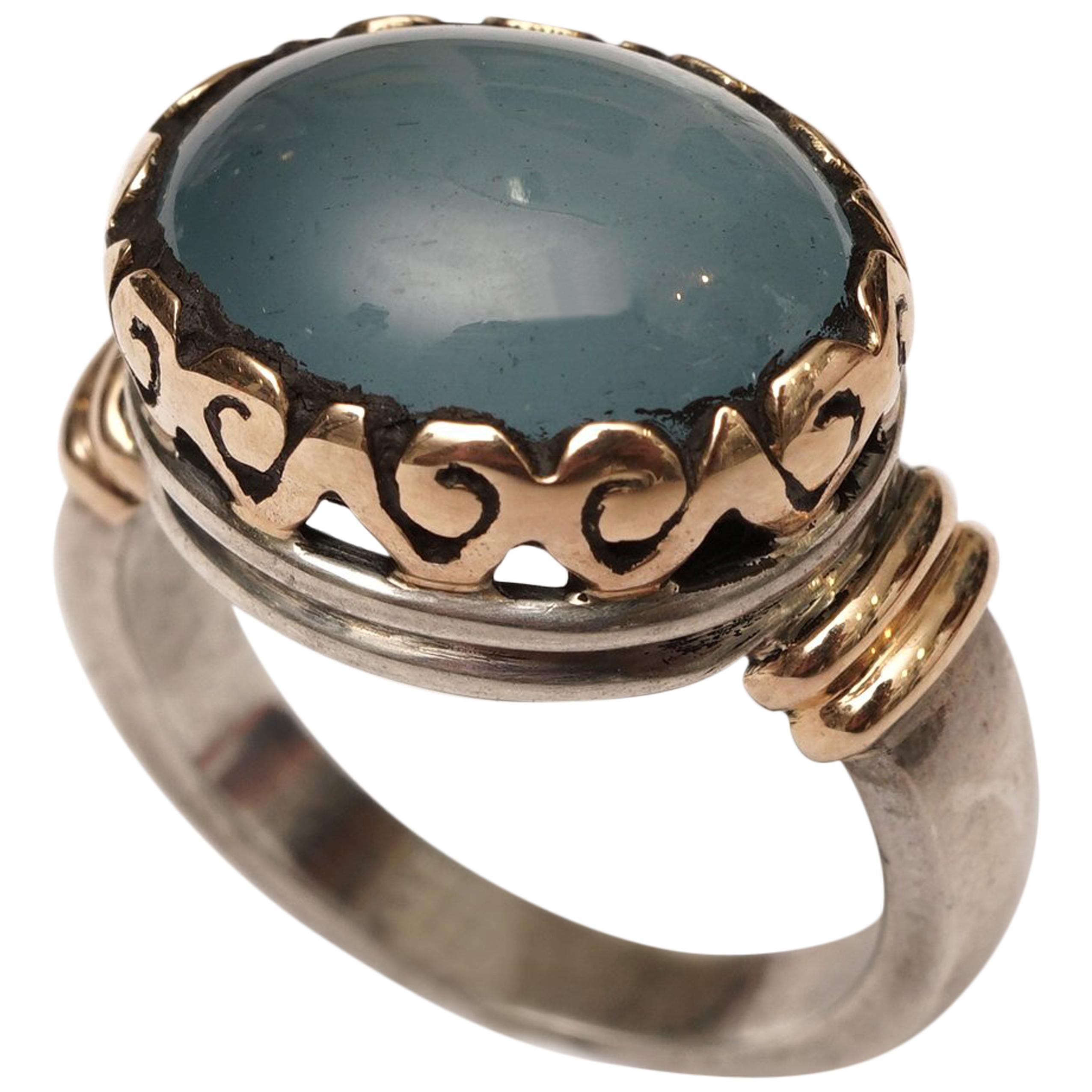 Aquamarine Ring in 18 Karat Gold and Sterling Silver
