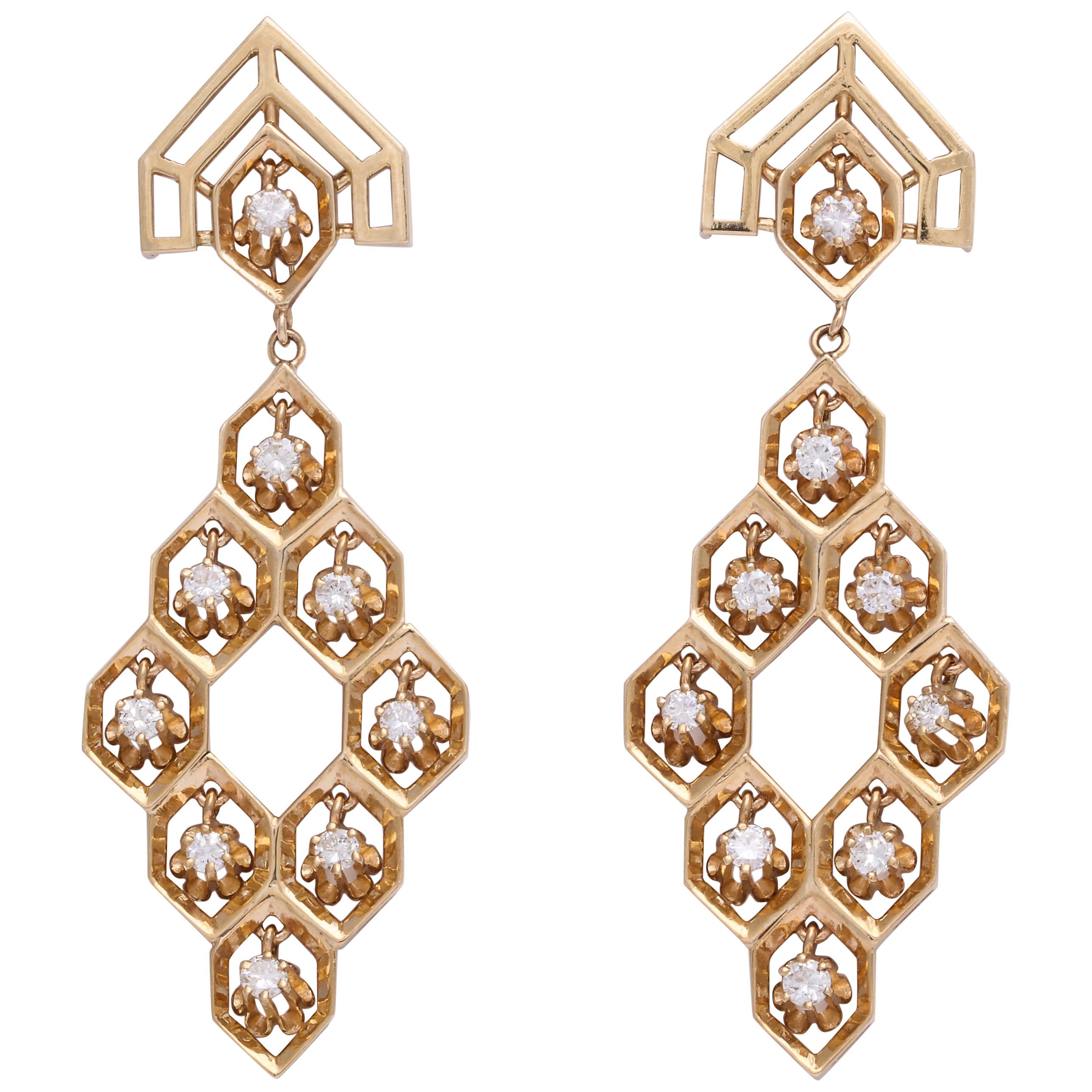 Dangling Diamonds in a Gold Honeycomb For Sale