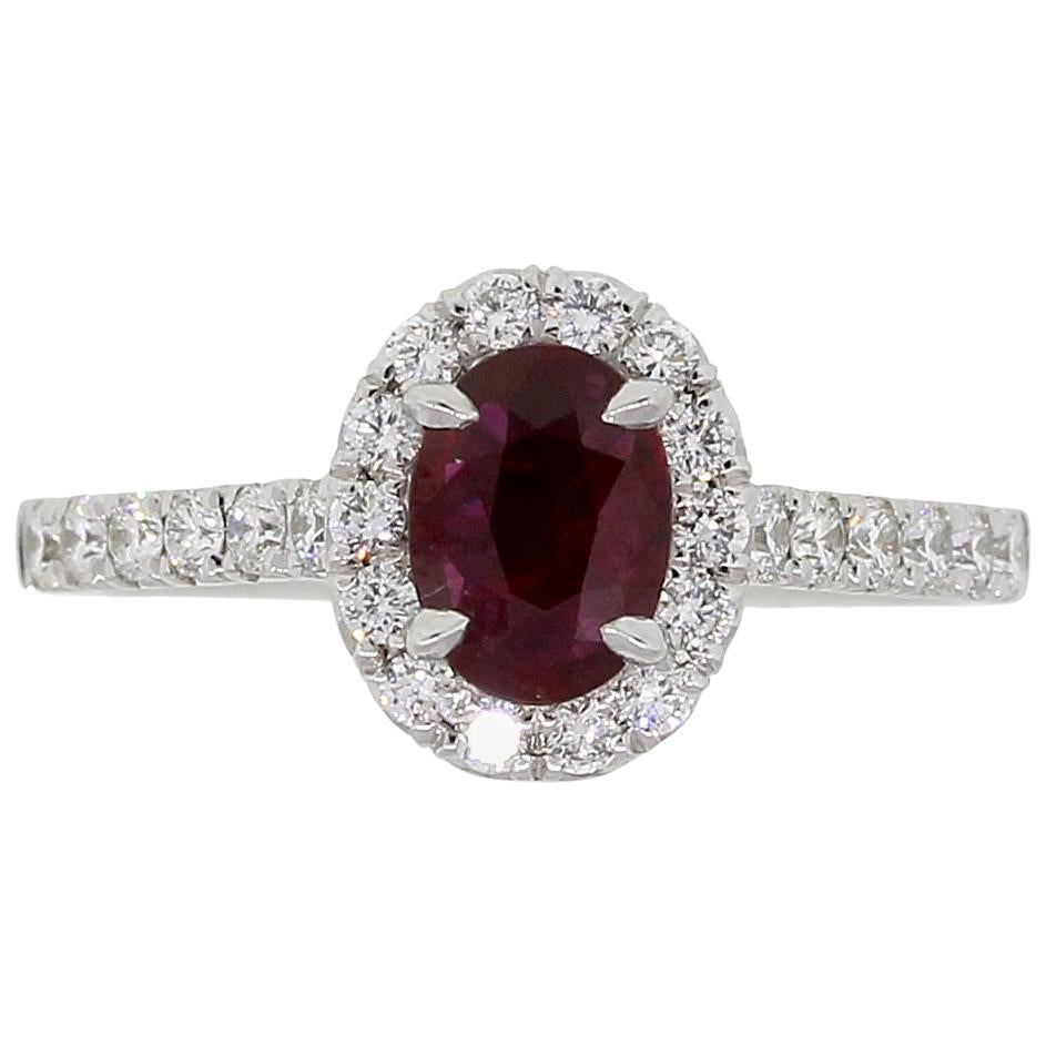 Oval Shape Ruby and Round Brilliant Diamond Ring