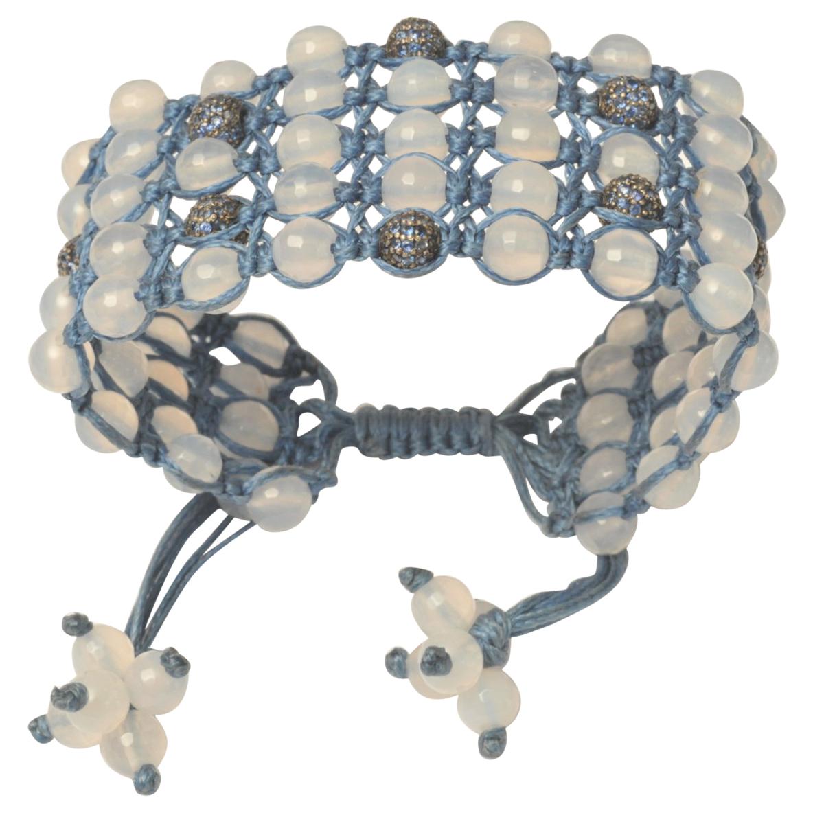 Woven Blue Sapphire and Chalcedony Beaded Bracelet