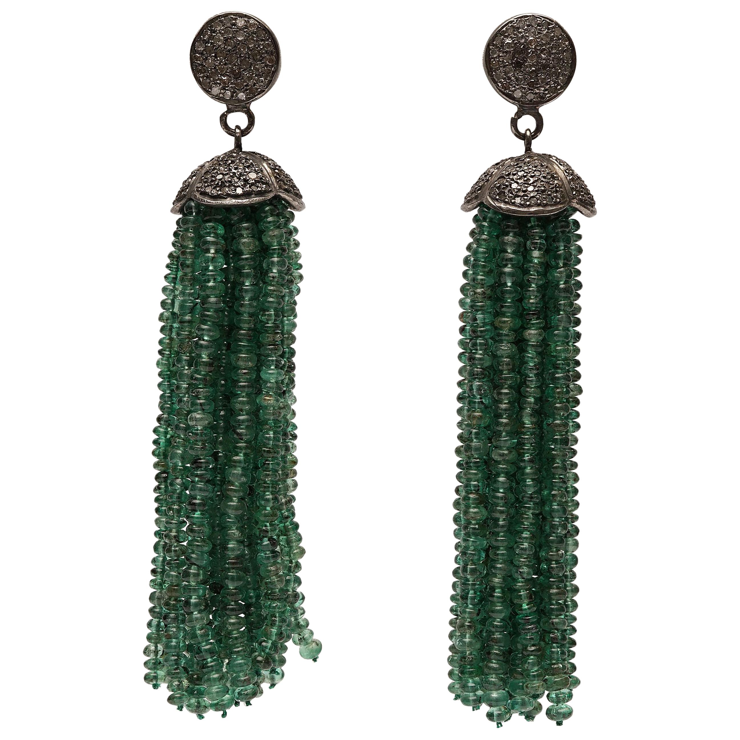 Diamond and Emerald Tassel Earrings