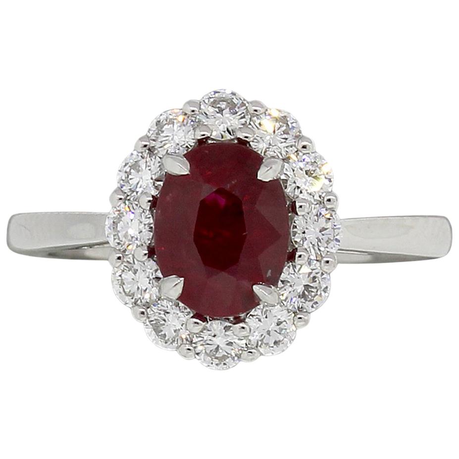 GIA Certified 1.82 Carat Oval Shape Ruby and Diamond Ring