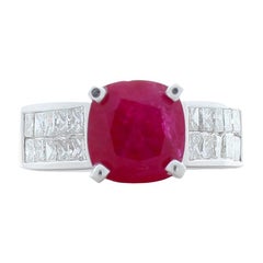 3.17 Carat Cushion Cut Ruby and Princess Cut Diamond Cocktail Ring