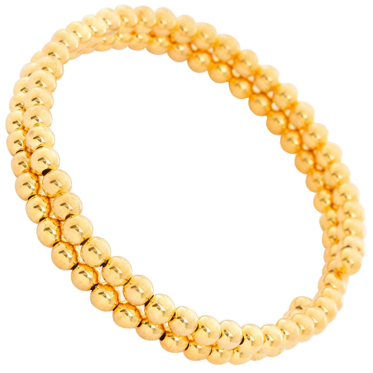 14 Karat Yellow Gold Beaded Double Strand Wrap Bracelet