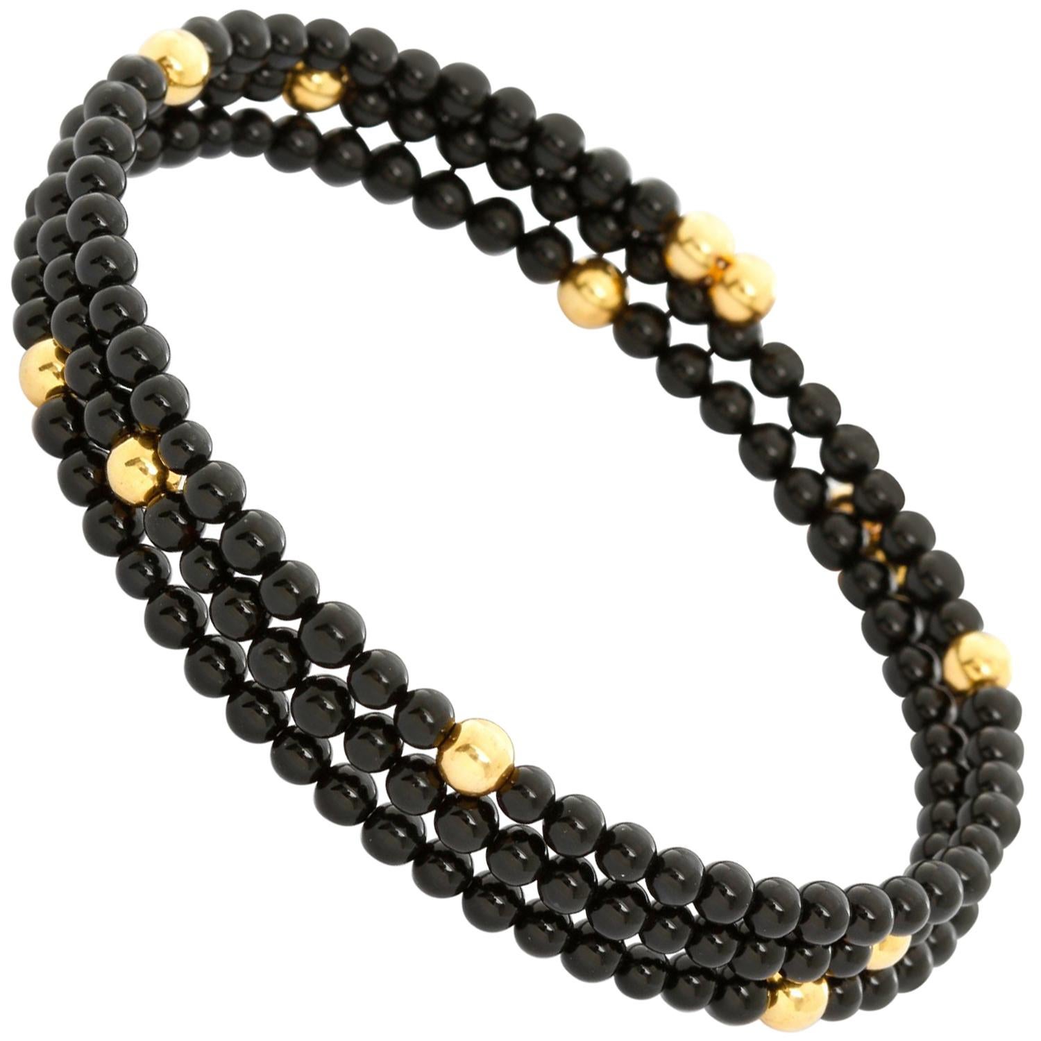 Black Onyx Beaded Bangle Bracelet