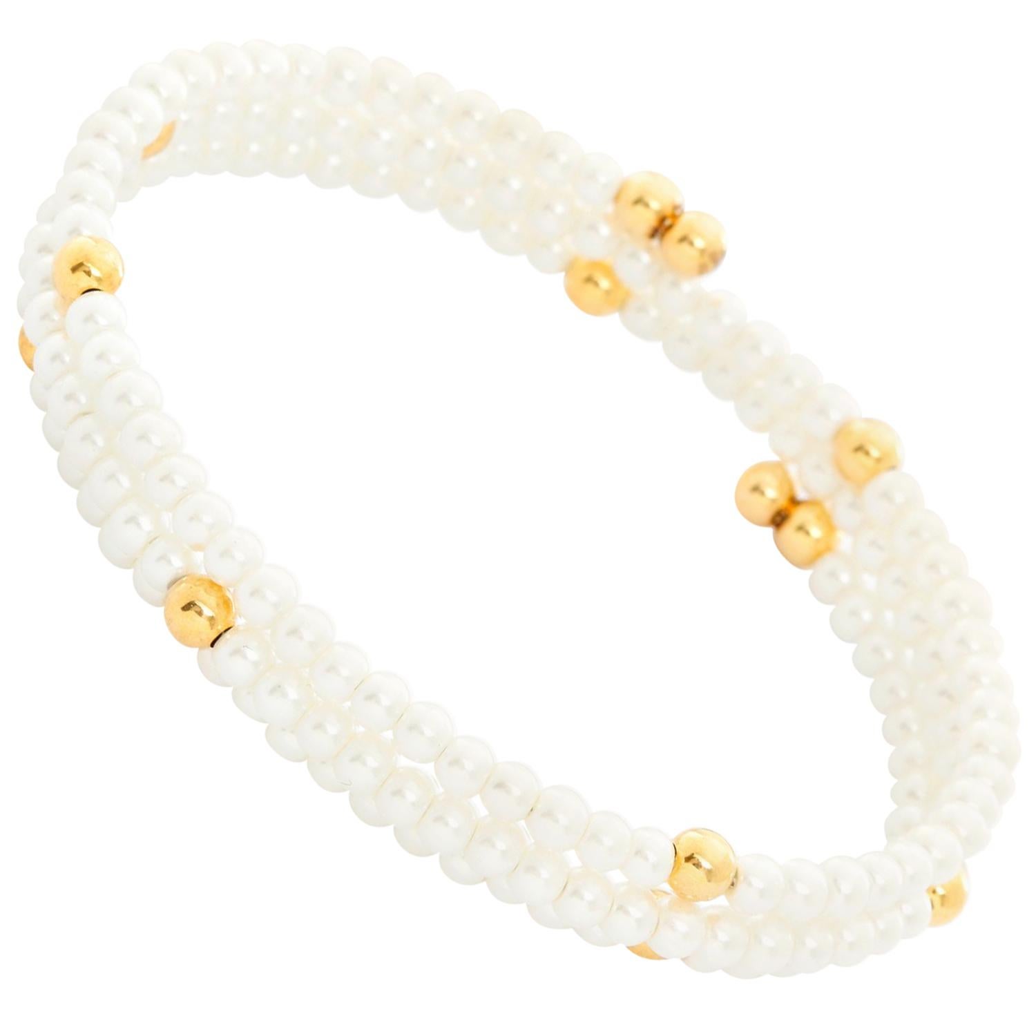 White Pearl Glass Bead Bracelet