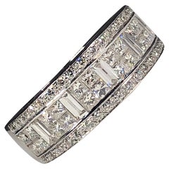 White Diamond Wedding Eternity Band 18k Gold Round, Princess, Baguette Cut 1.50