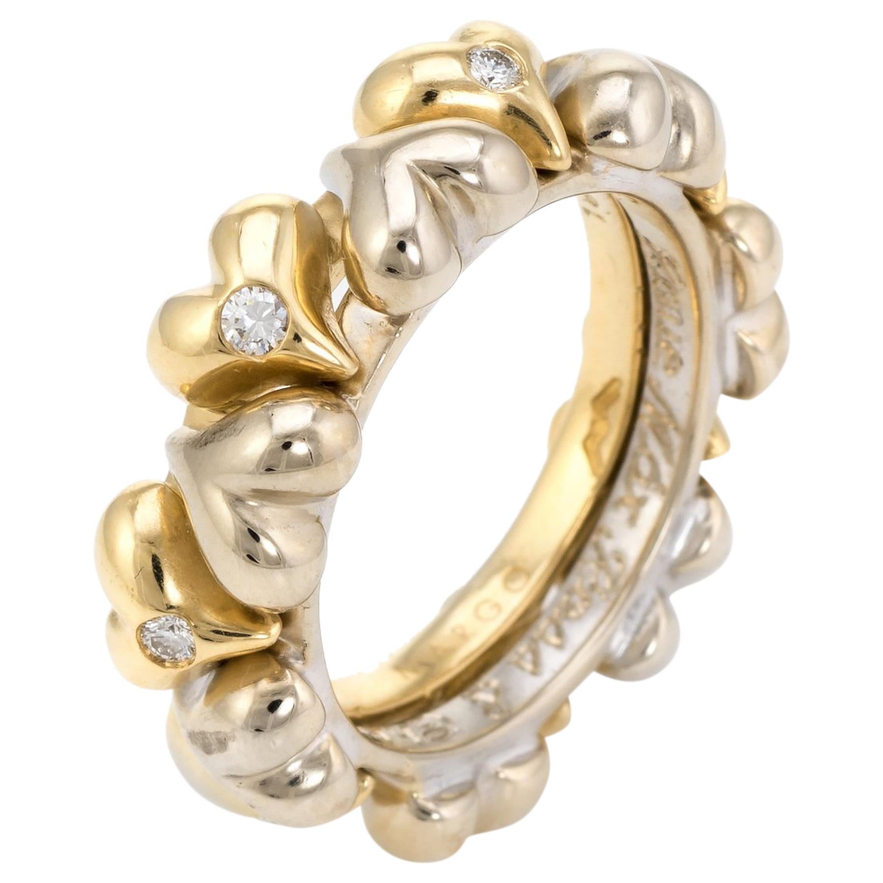 Vintage Puffed Hearts Eternity Ring Diamond 18 Karat Two-Tone Gold Jewelry