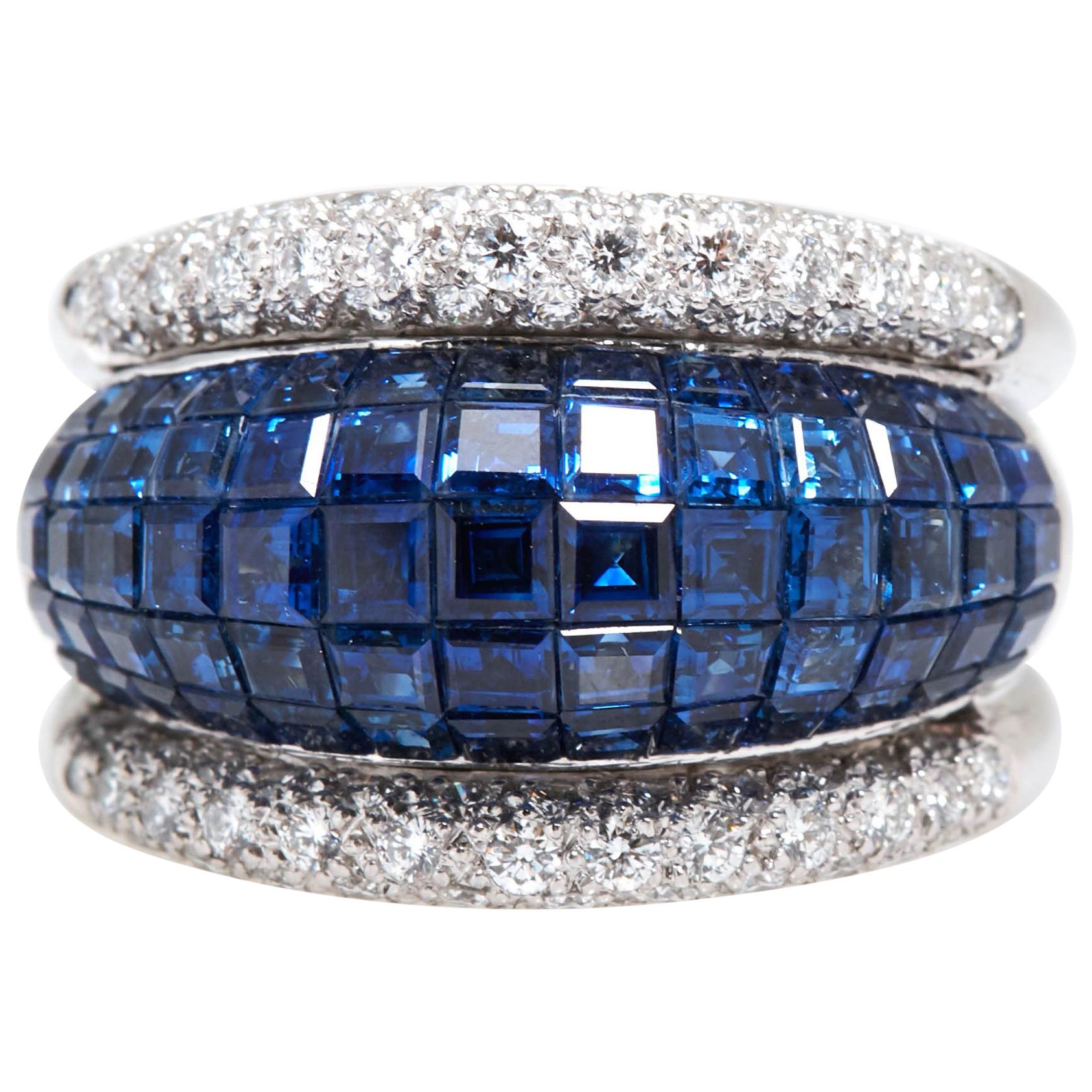 Invisible Set Sapphire Diamond Ring