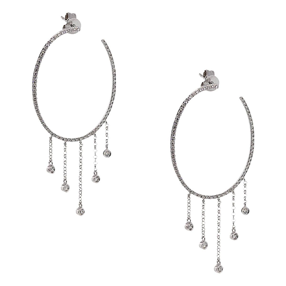 Round Diamond Pave Oval Dangle Hoops