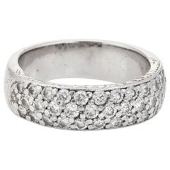 Vintage 3-Row Diamond Anniversary Ring 18 Karat Gold Platinum Wedding Jewelry