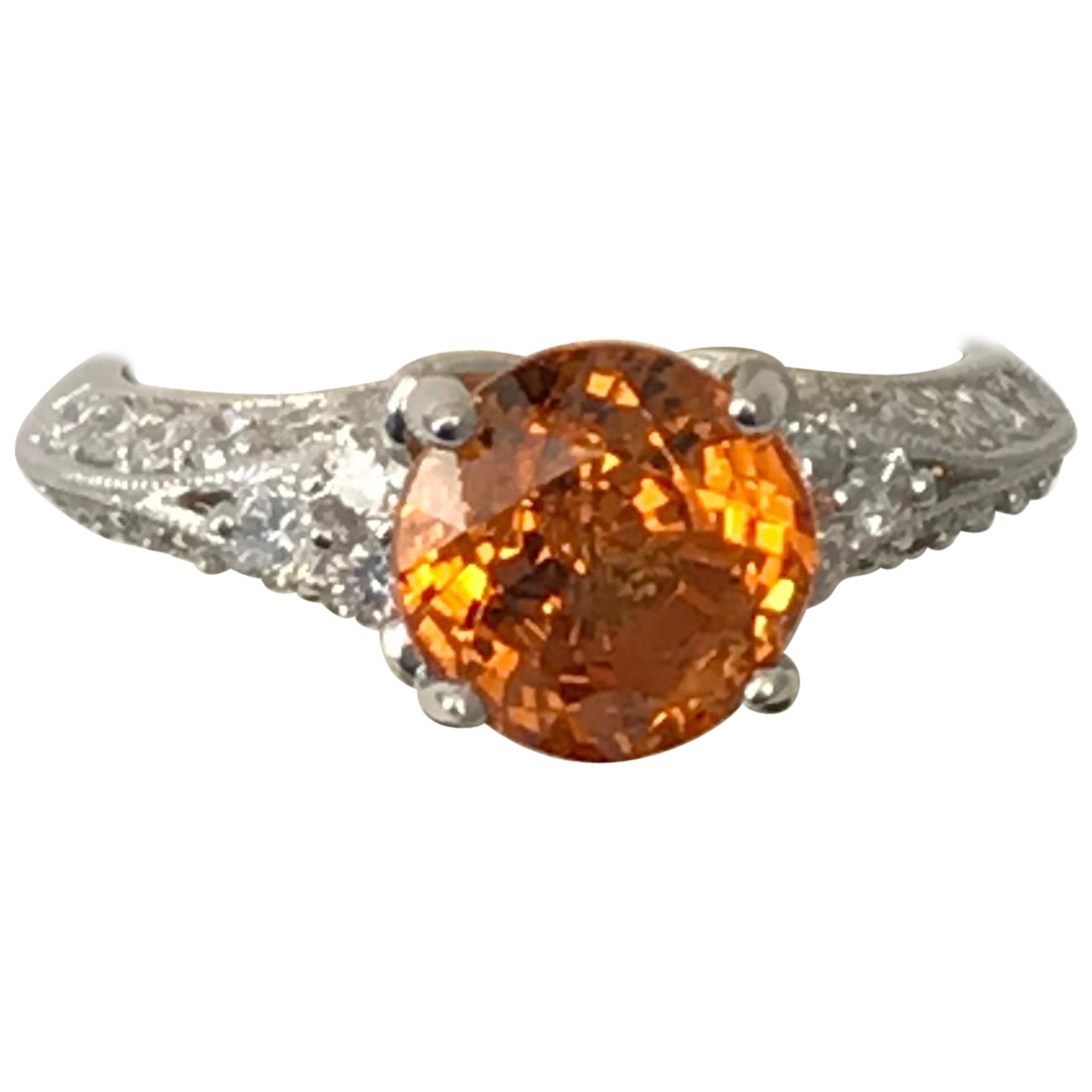 3.31 Carat Orange Spessartite Garnet Ring Set in Platinum For Sale