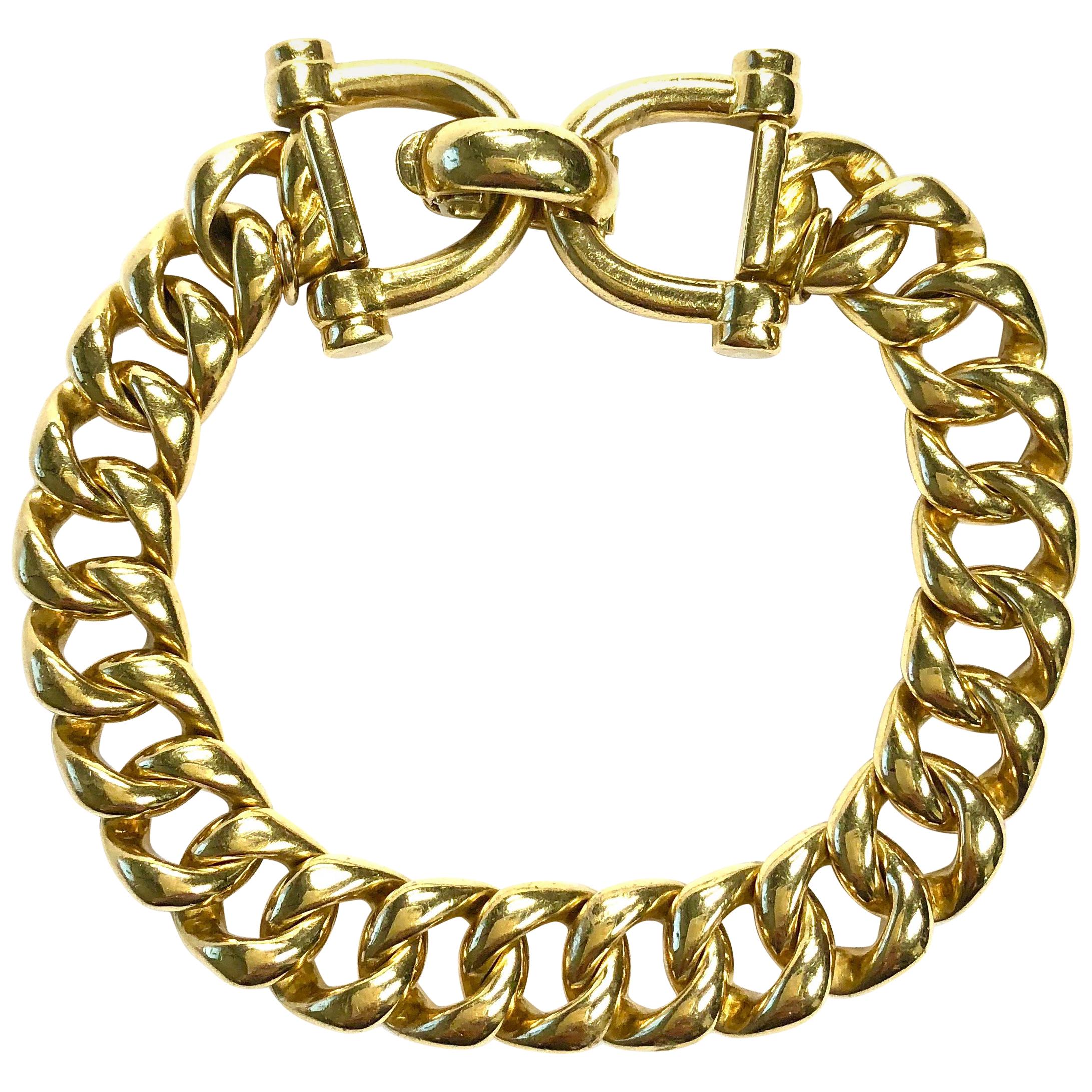 Tiffany & Co. Vintage Large Curb Link Horse Bit Yellow Gold Bracelet