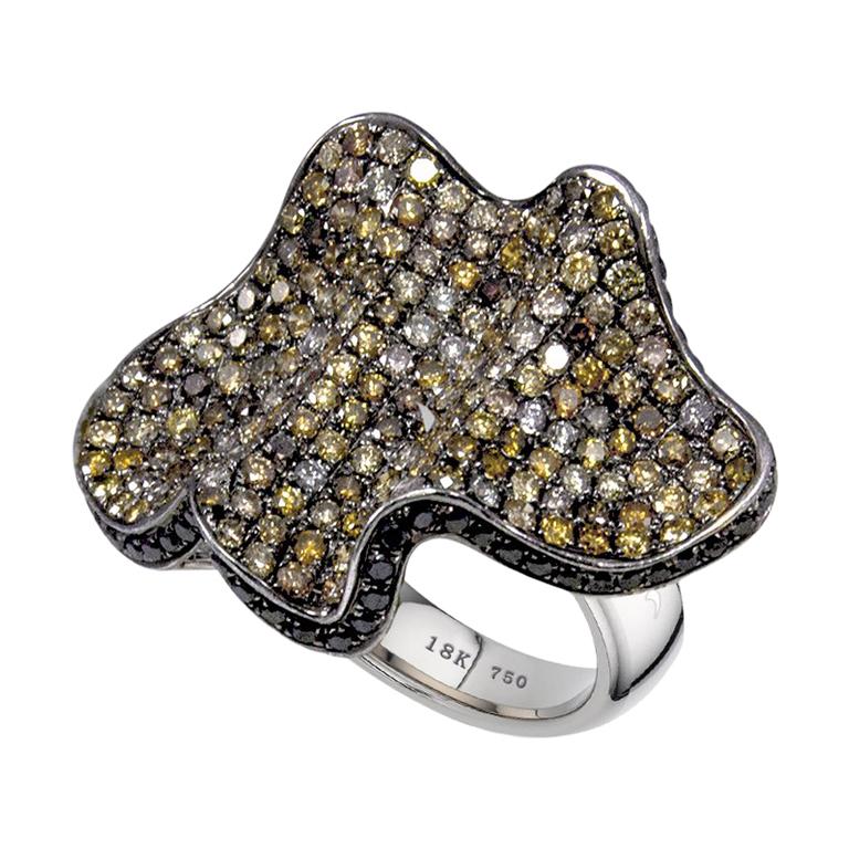 Black and Fancy Colors Diamonds Ring Micro Pave Set in 18 Karat White Gold Sale For Sale