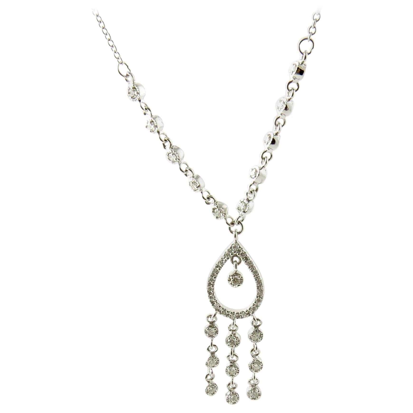 14 Karat White Gold and Diamond Pendant Necklace For Sale